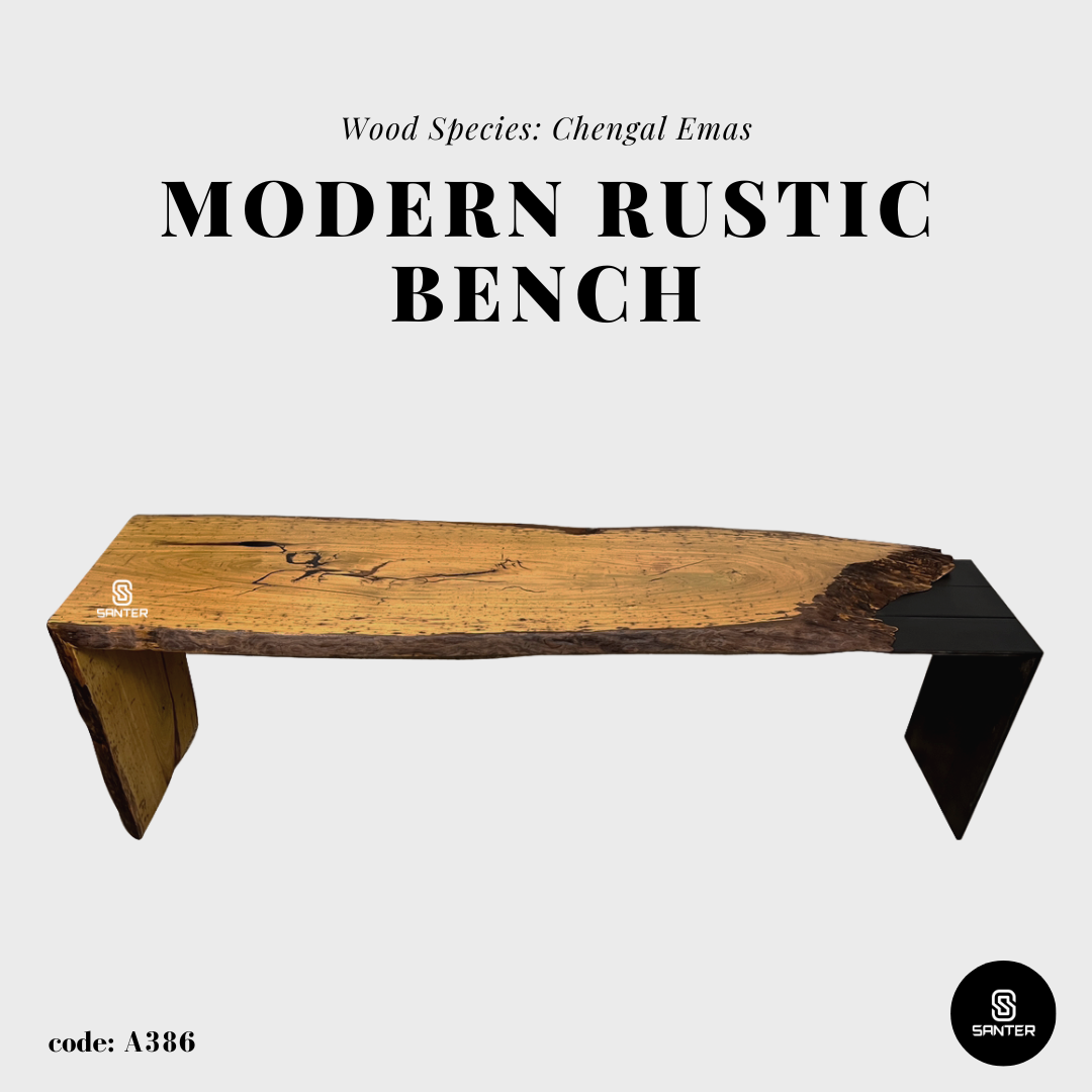 A386. Chengal Emas Solid Wood Bench/ Industrial Loft Bench