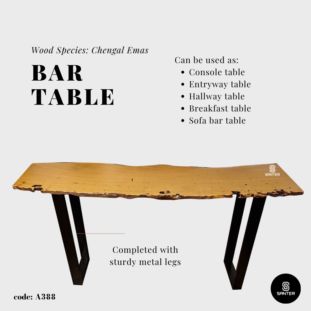 A388. Chengal Emas Solid Wood Rustic Bar Table / Console Table