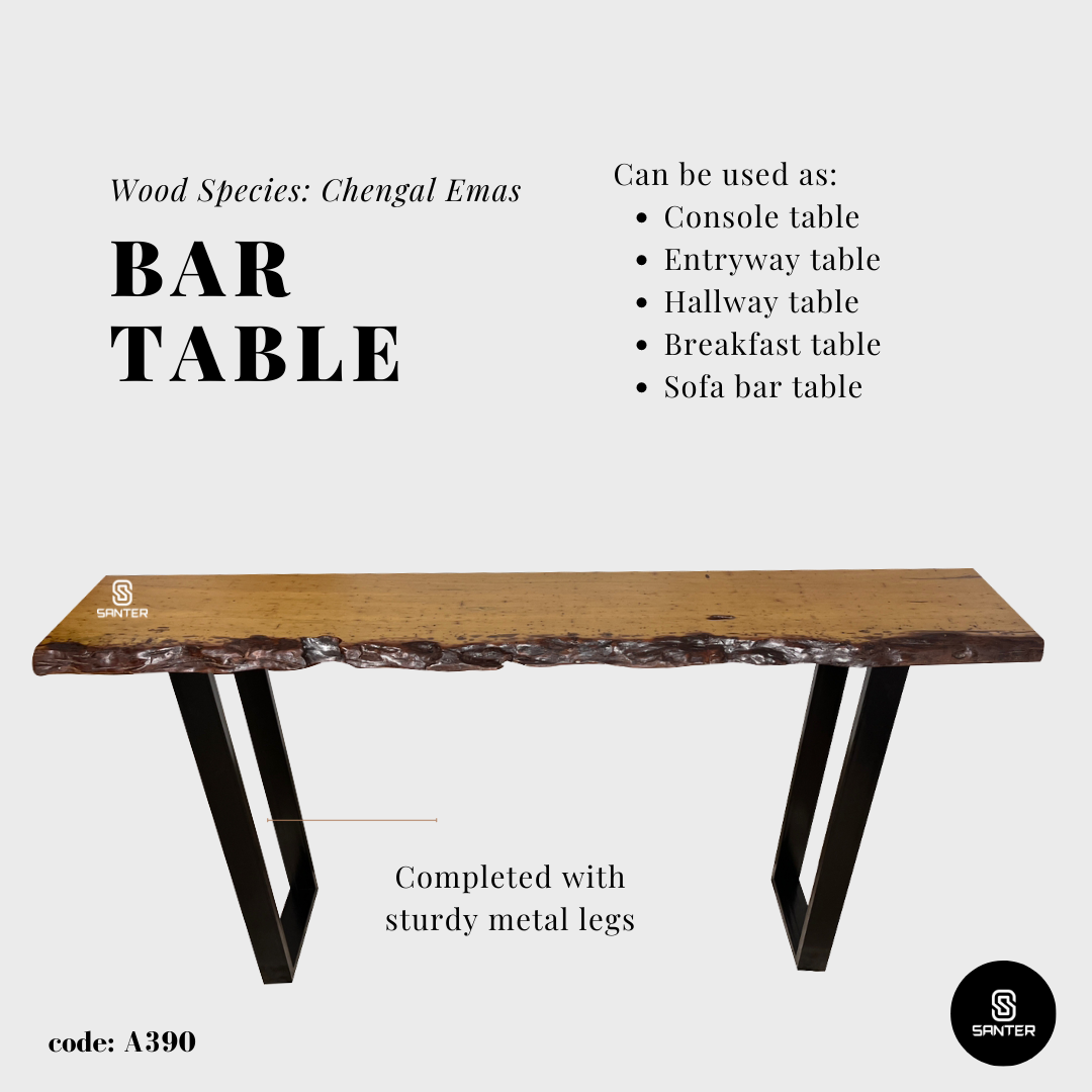 A390. Chengal Emas Solid Wood Rustic Bar Table / Console Table