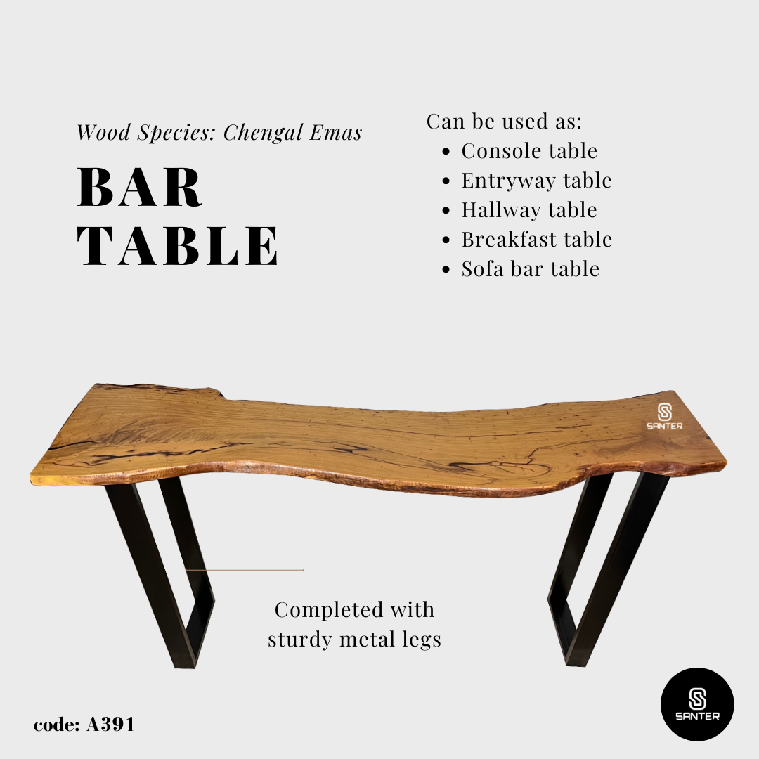 A391. Chengal Emas Solid Wood Rustic Bar Table / Console Table