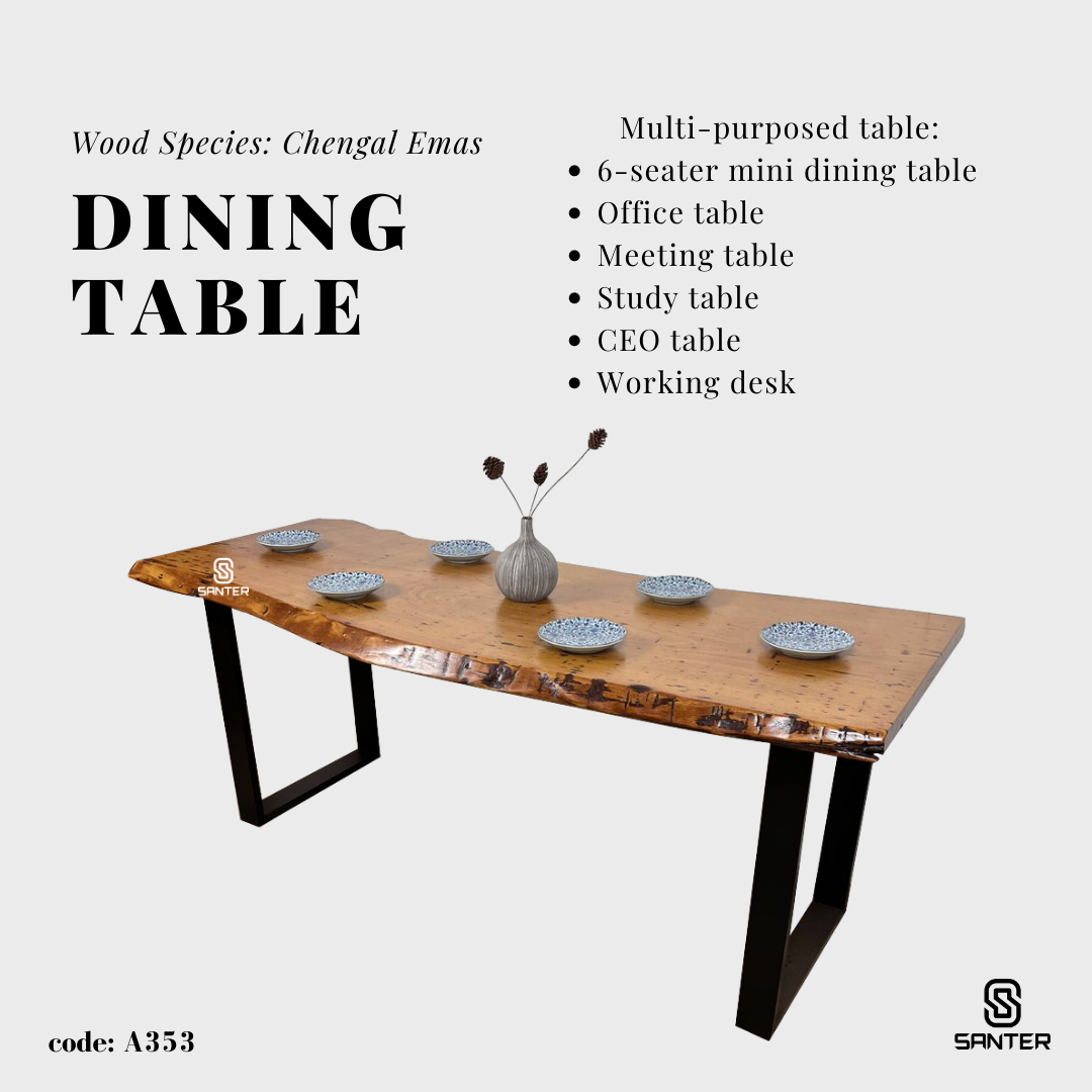 A353. Chengal Emas Solid Wood Dining Table / Office Table