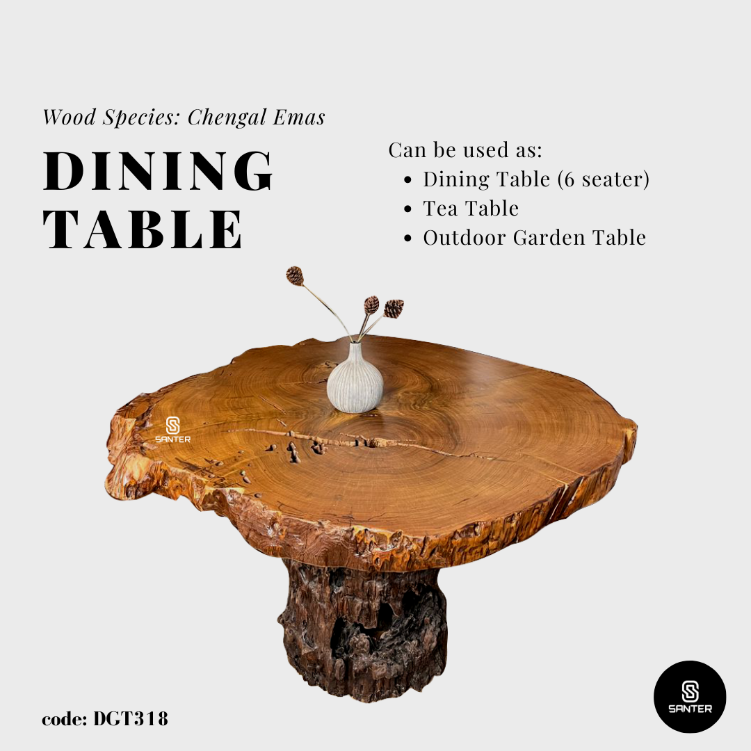 DGT318. Chengal Emas Rustic Solid Wood Round Dining Table / Tea Table (4 to 6 seater)