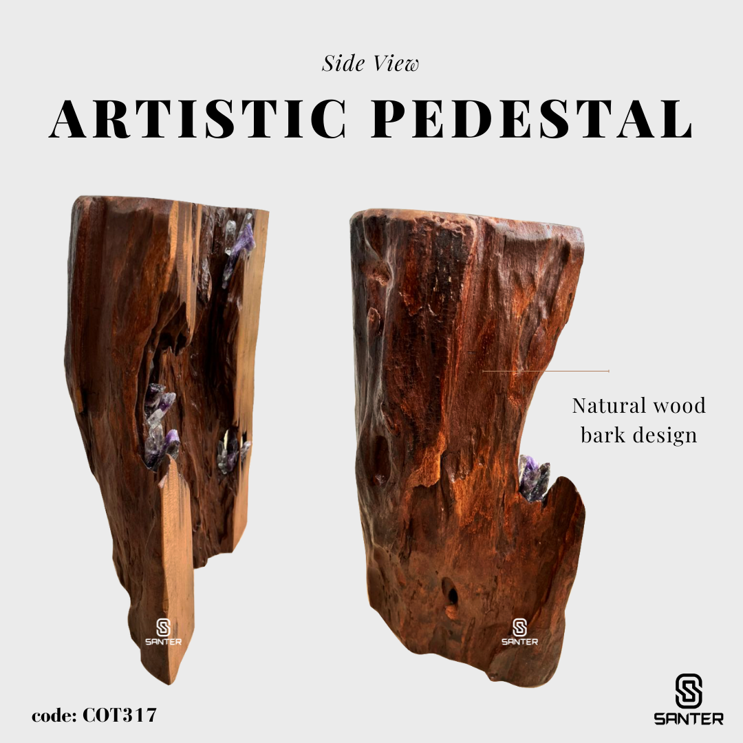COT317. Chengal Emas Artistic Wood Pedestal (Purple Crystal)