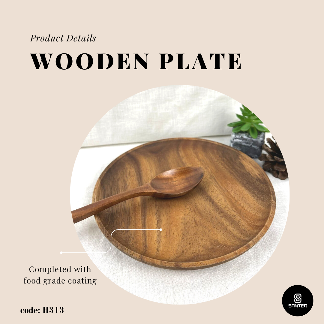 H313. Acacia Wood Round Wooden Plate