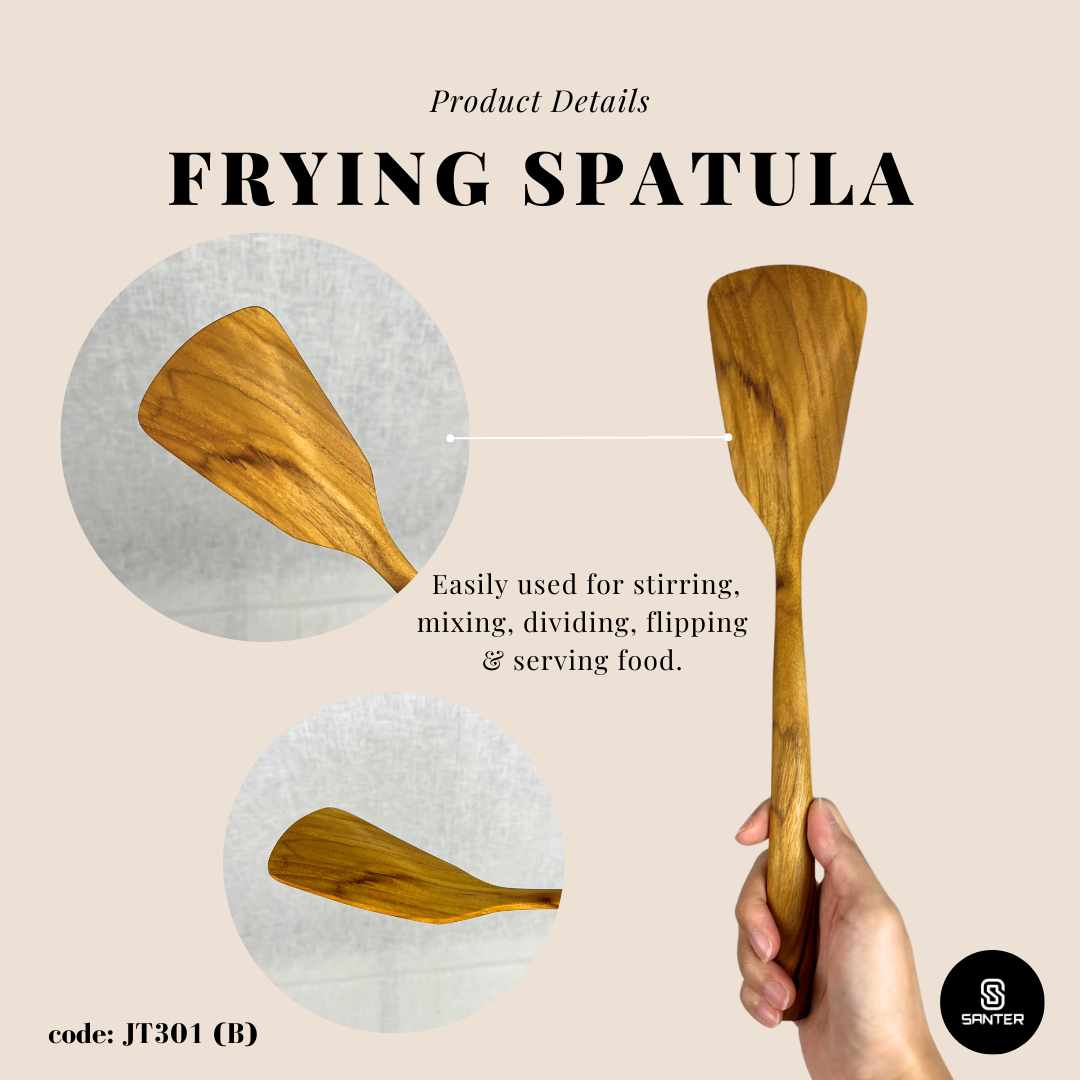 JT301. Teak Wood Wooden Kitchen Utensils / Rice Paddle / Frying Spatula / Wok Spatula / Soup Ladle / Angled Spatula / Slanted Spatula / Slotted Turner