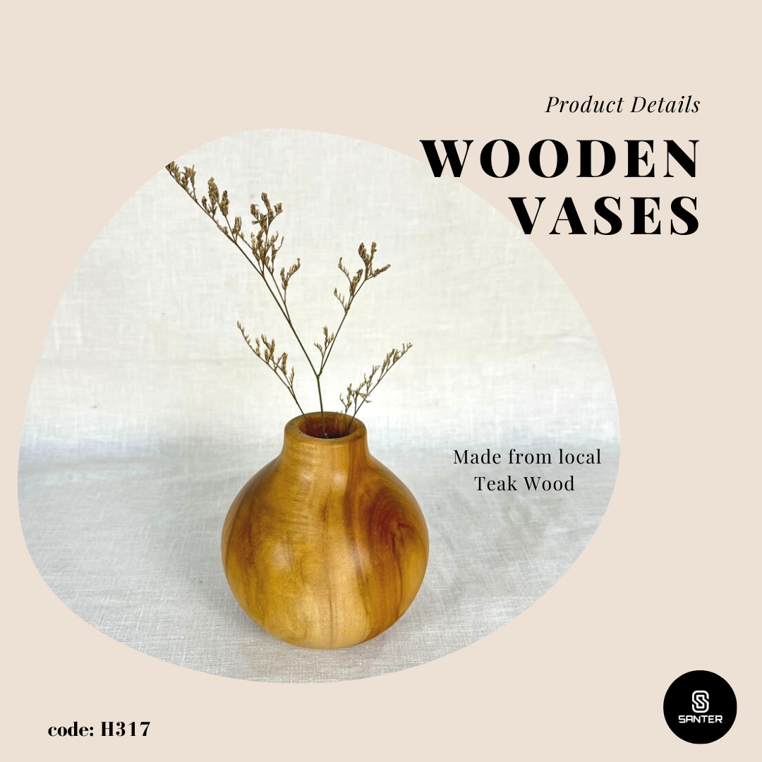 H317. Teak Wood (Kayu Jati) Wooden Vases
