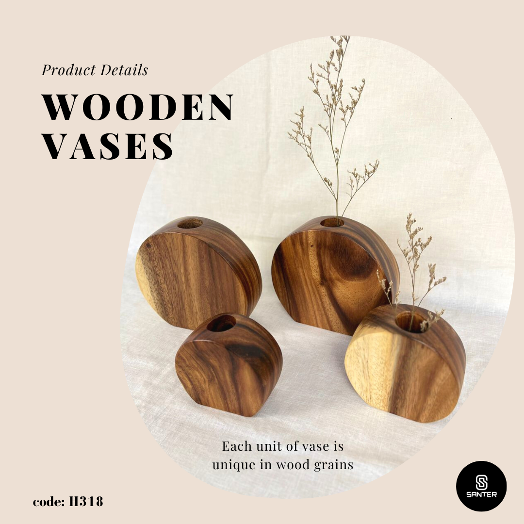 H318. Raintree Solid Wood Wooden Vases