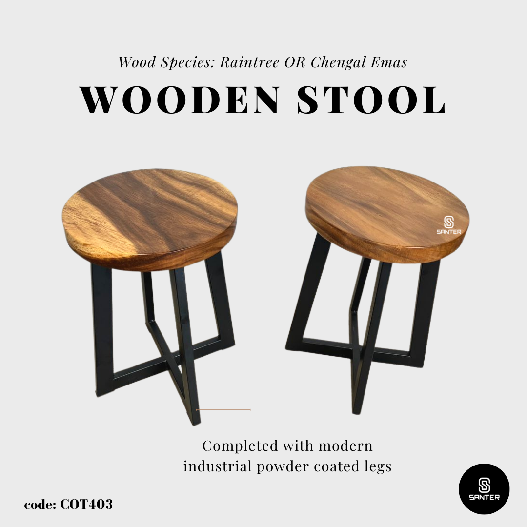 COT403. Chengal Emas or Raintree Solid Wood Round Stool / Chair / Side Table / Coffee Table