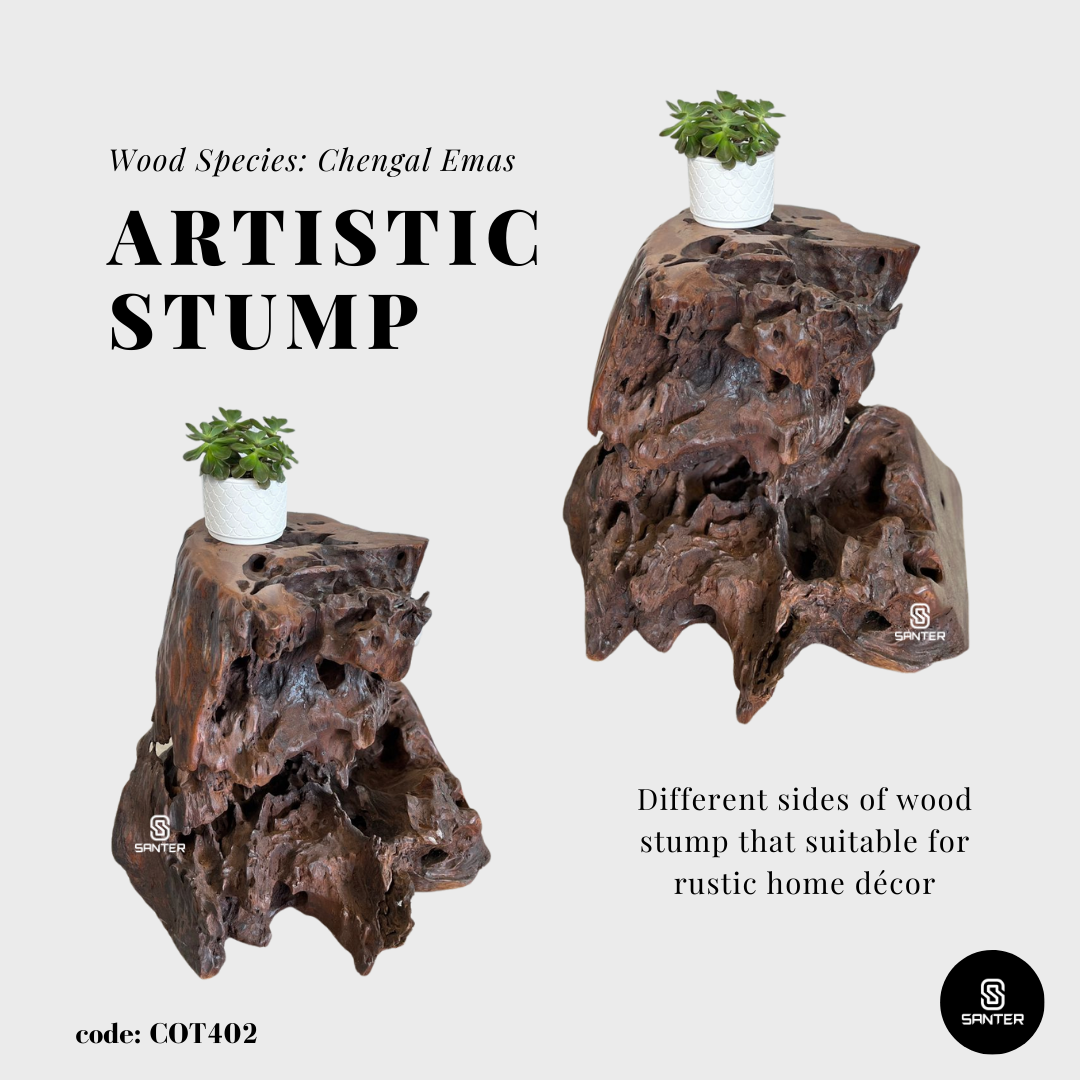 COT402. Chengal Emas Artistic Wood Pedestal/ Stump/ Side Table/ Stool