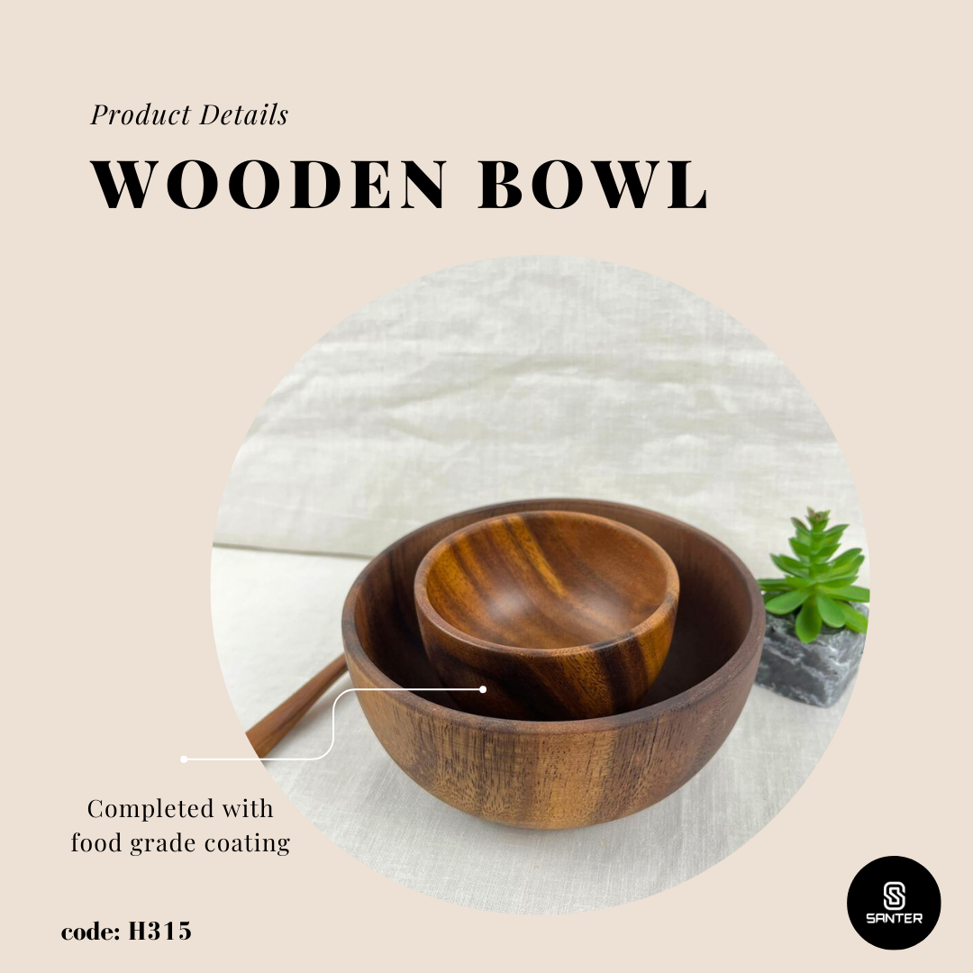 H315. Acacia Wood Round Wooden Bowl