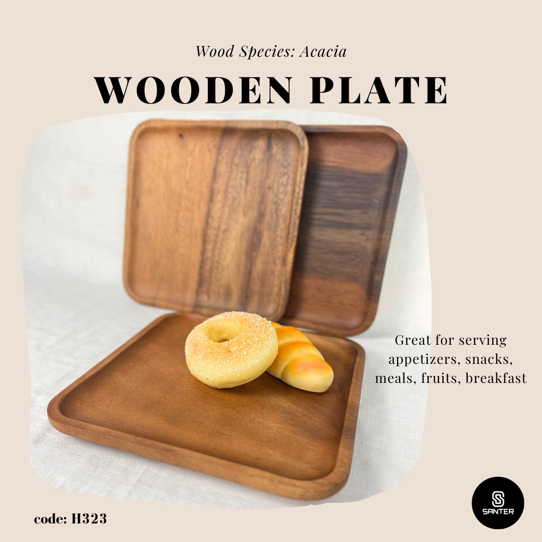 H323. Acacia Wood Square Wooden Plate
