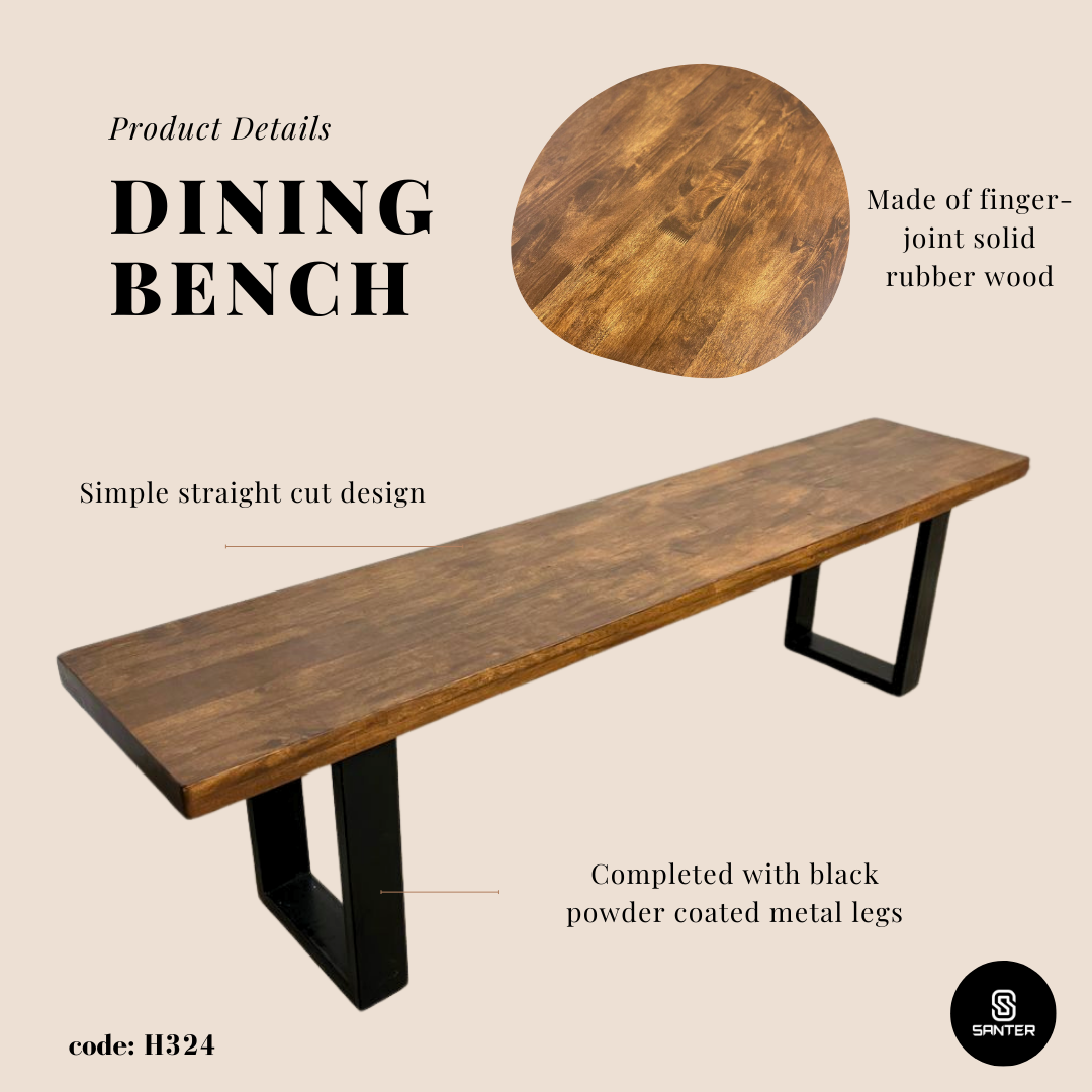 H324. Solid Rubber Wood Dining Table / Dining Bench / Dining Table Set (6 seater)