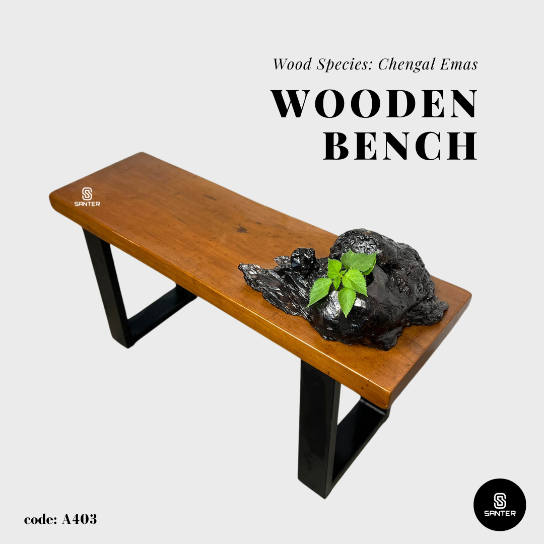 A403. Chengal Emas Solid Wood Rustic Bench with Wood Burl / Shoe Bench