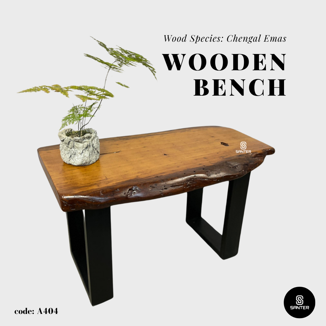 A404. Chengal Emas Solid Wood Rustic Bench / Shoe Bench
