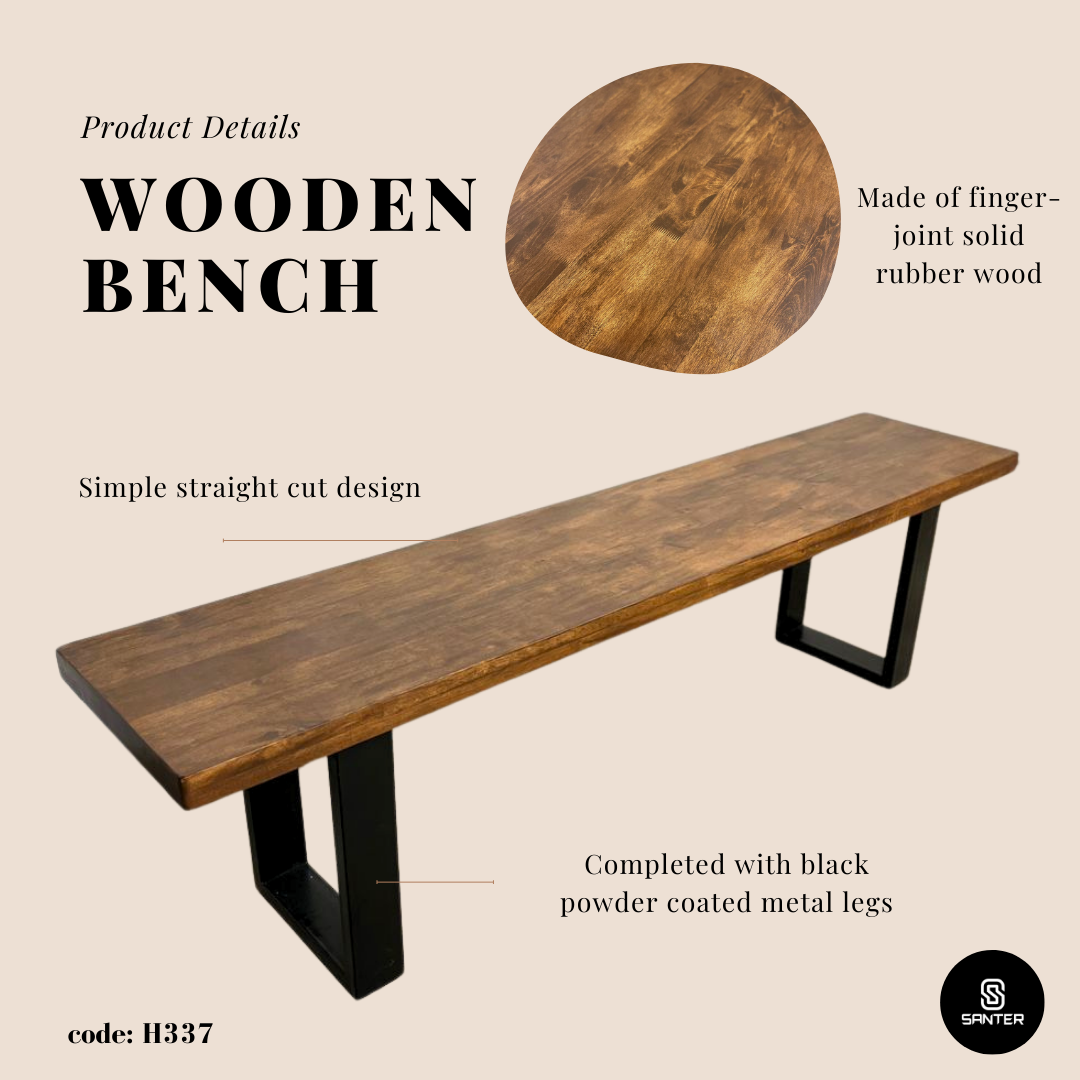 H337. Solid Rubber Wood Bench / Dining Bench / Wooden Bench / Shoe Bench