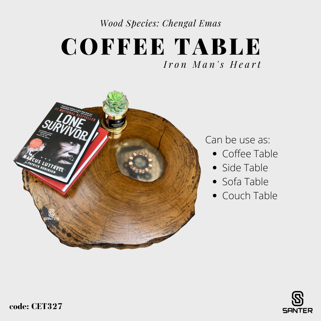 CET327. Chengal Emas Solid Wood Coffee Table / Sofa Table (Iron Man's Heart, Arc Reactor)