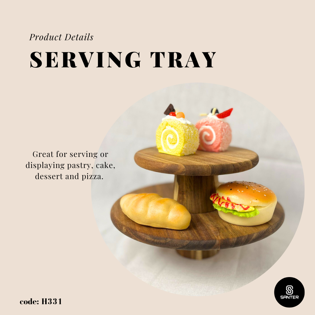 H331. Acacia Wood Cake Stand / Pastry Tray / Serving Tray / Dessert Stand