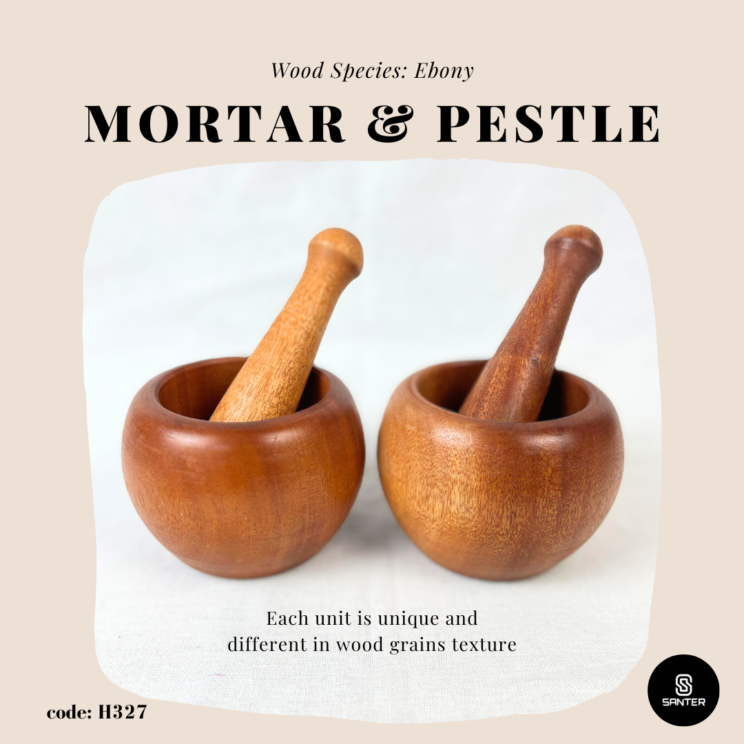 H327. Ebony Wood Mortar and Pestle / Wooden Mortar Pestle Set / Lesung Kayu