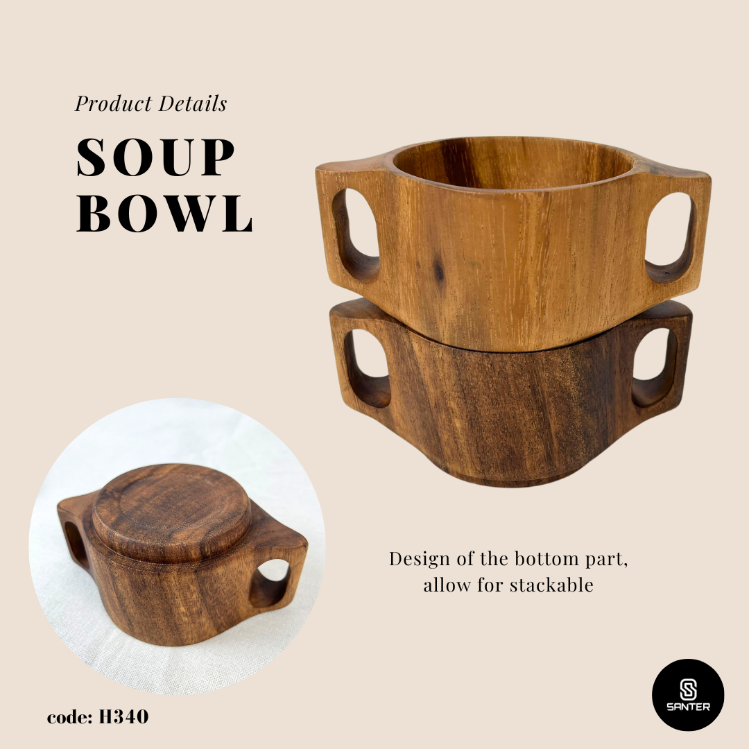 H340. Acacia Wood Handle Bowl / Porridge Bowl / Soup Bowl / Wooden Bowl / Baby Feeding Bowl