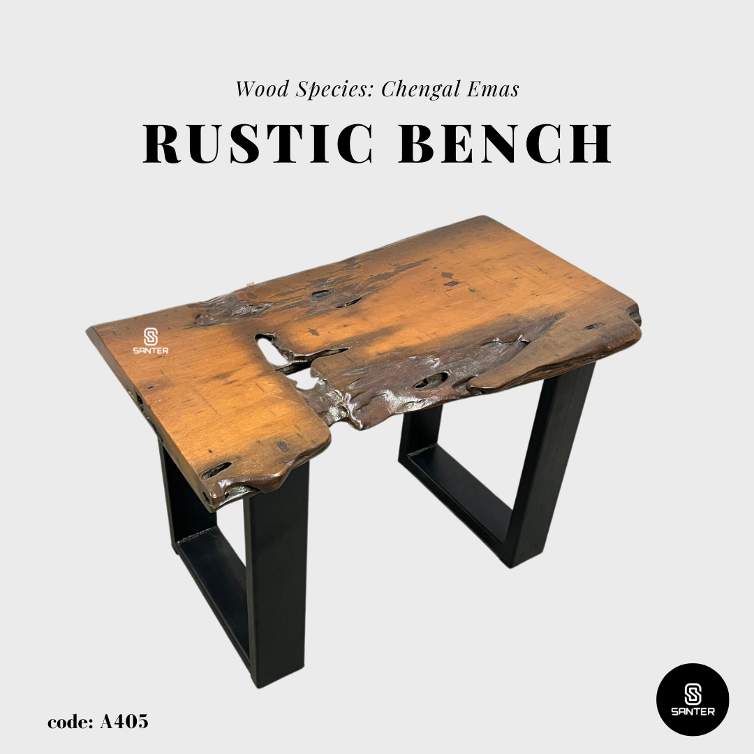 A405. Chengal Emas Solid Wood Rustic Bench / Wooden Bench