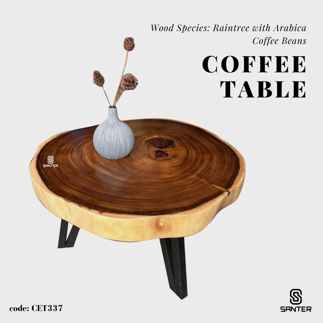 CET337. Raintree Solid Wood Coffee Table (with Arabica Coffee Beans)