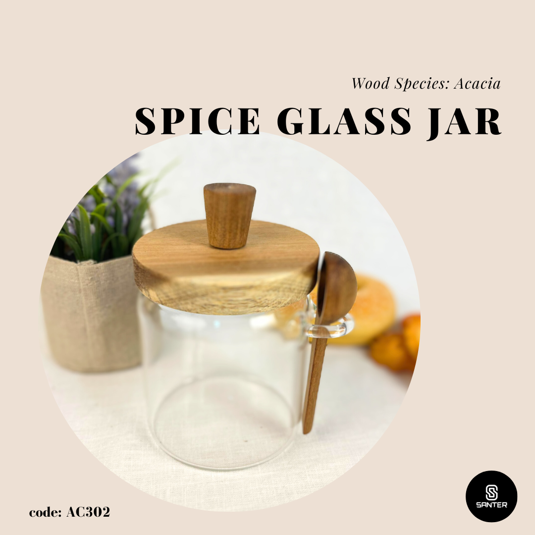 H338. Acacia Wood Lid Glass Jar / Seasoning Jar / Spice Jar / Seasoning Storage / Honey Jar / Spice Storage