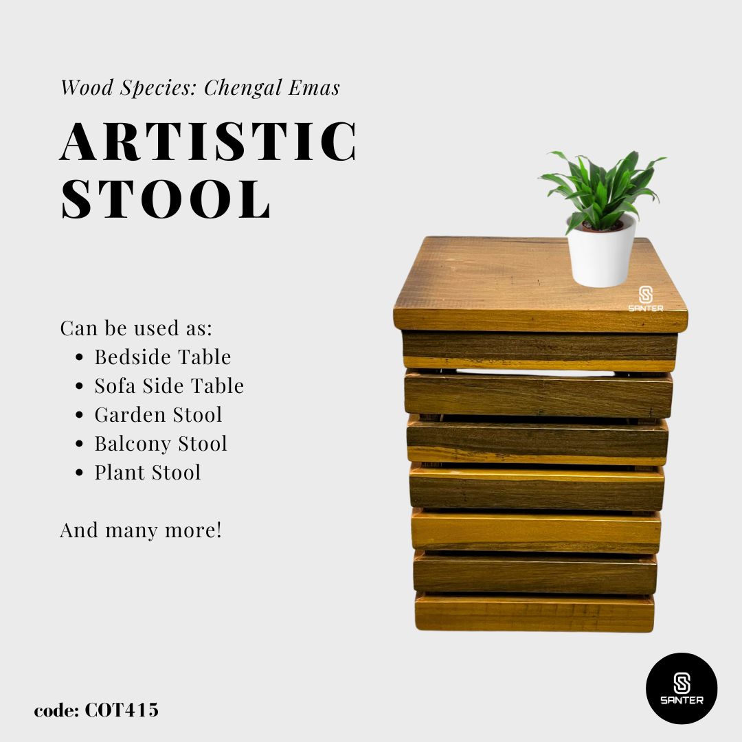 COT415. Chengal Emas Solid Wood Stool / Plant Stool / Side Table / Bedside Table / Sofa Table