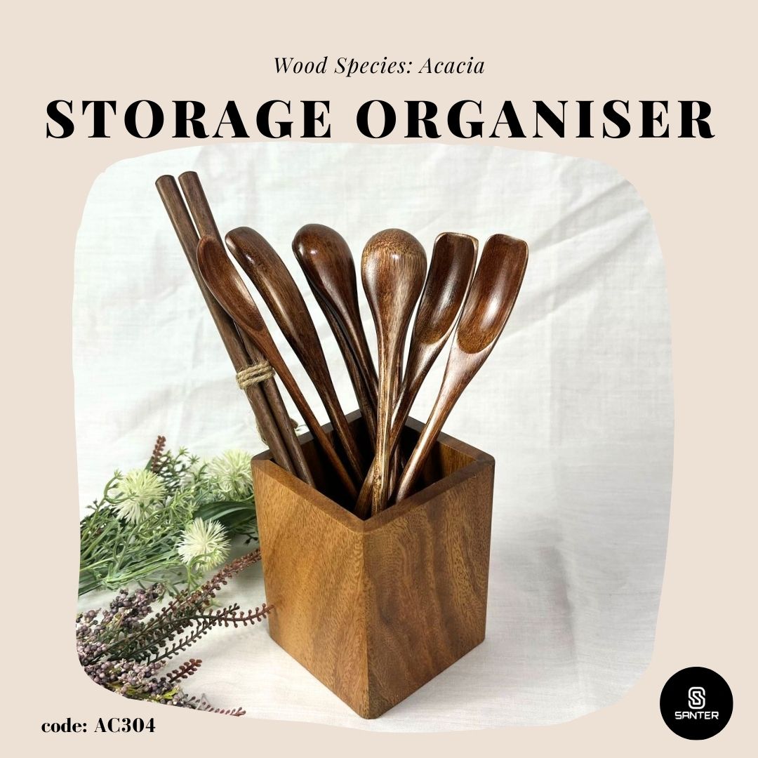 AC304. Acacia Wood Pencil Holder / Make-up Brush Holder / Toothbrush Holder / Kitchen Utensil Holder