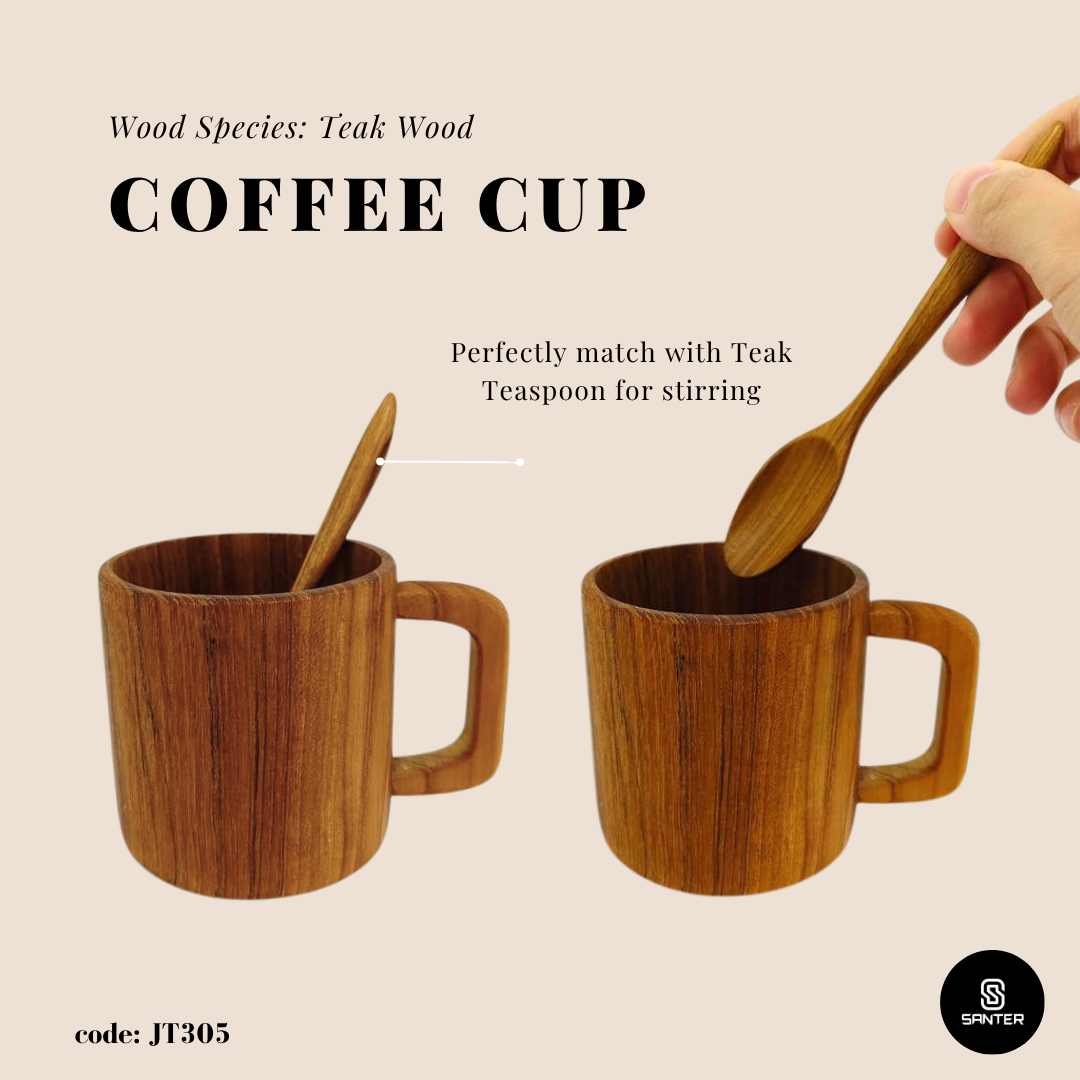 JT305. Teak Wood Tea Cup/ Coffee Cup/ Wooden Cup/ Cup with Handle