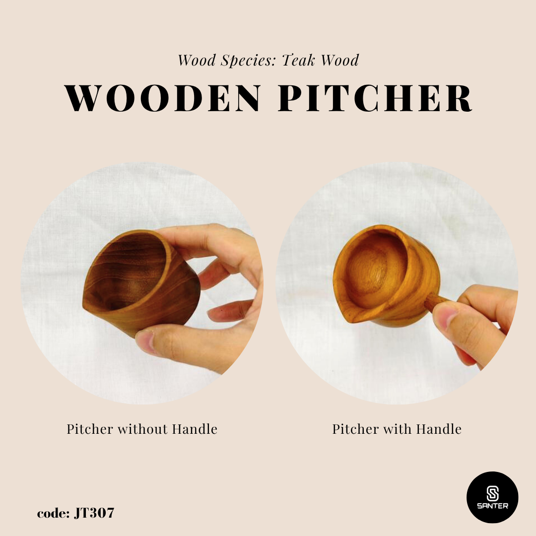 JT307. Teak Wood Wooden Pitcher / Milk Pitcher / Creamer Cup / Pitcher Pourer / Milk Cream Cup / Saucer Jug