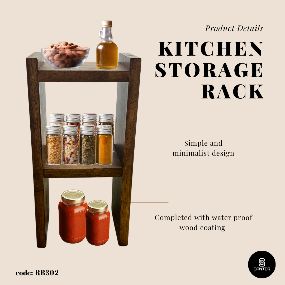 RB302. Solid Rubber Wood Kitchen Storage Rack / Multi-Tier Rack / Multipurpose Rack / Wooden Rack / Plant Pot Rack