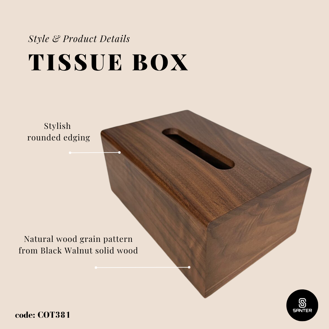 COT381. Black Walnut Solid Wood Tissue Paper Box