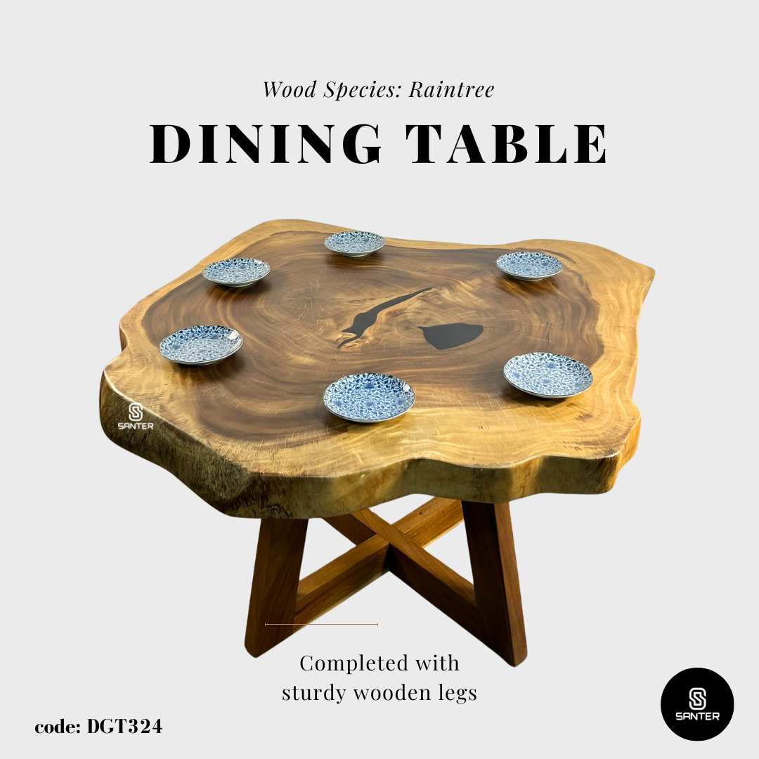 DGT324. Raintree Solid Wood Dining Table / Tea Table / 6 Seater Wooden Table