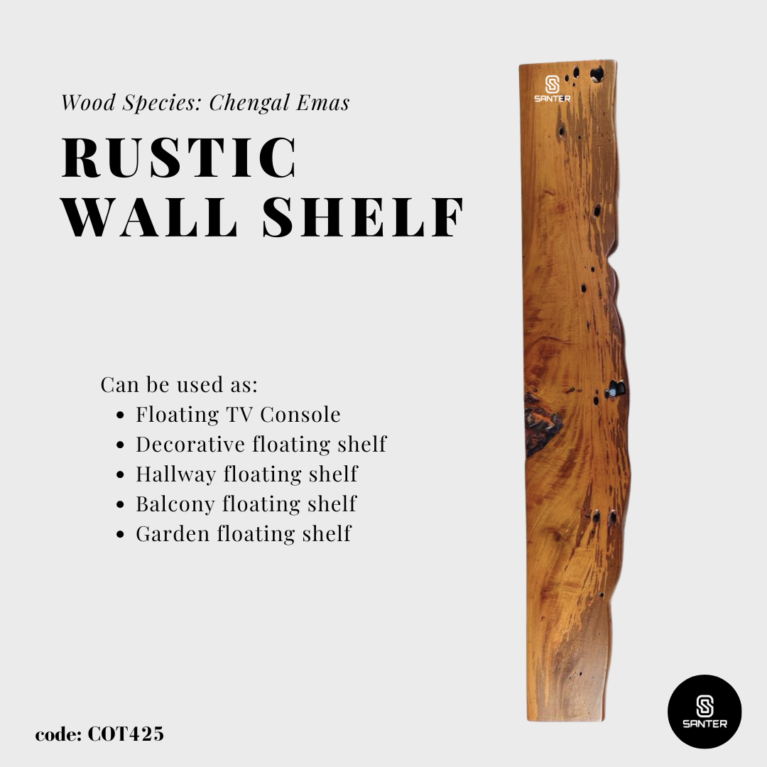 COT425. Chengal Emas Solid Wood Rustic Live Edge Floating Wall Shelf / Hanging Wall Shelf