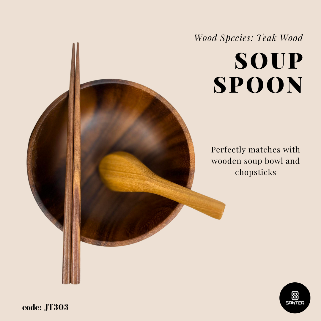 JT303. Teak Wood Wooden Soup Spoon / Porridge Spoon / Rice Spoon