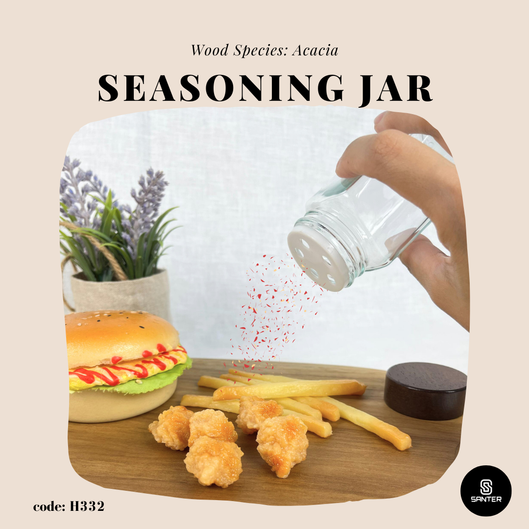 H332. Acacia Wood Wooden Lid Spice Glass Jar / Seasoning Glass Jar / Shaker / Storage / Seasoning Container