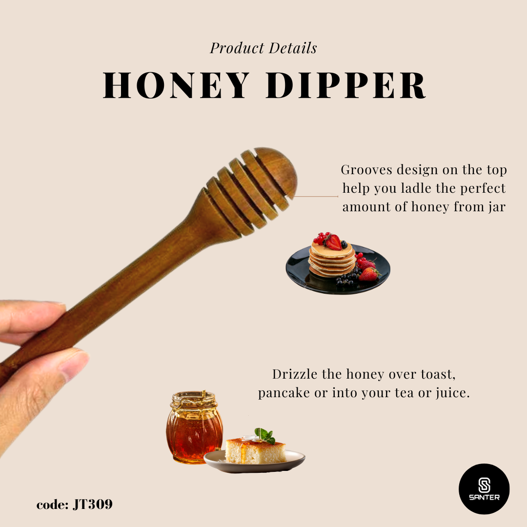 JT309. Teak Wood Honey Spoon/ Honey Dipper/ Honey Stirrer/ Honey Stick/ Honey Wand/ Honey Dripper