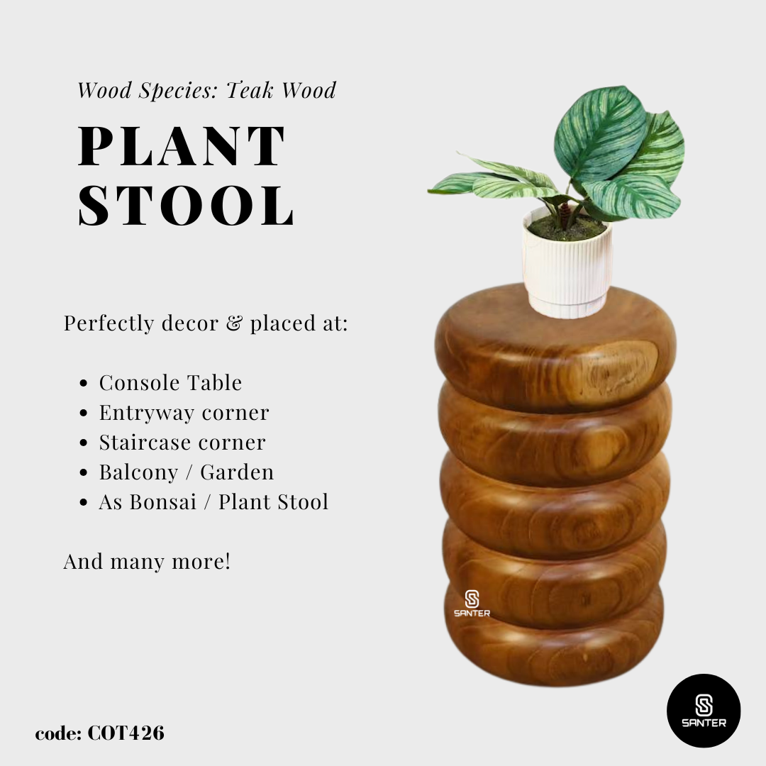 COT426. Teak Wood Artistic Pedestal/ Wooden Pedestal/ Wooden Decor / Mini Wooden Stump / Mini Wooden Stool / Plant Stool