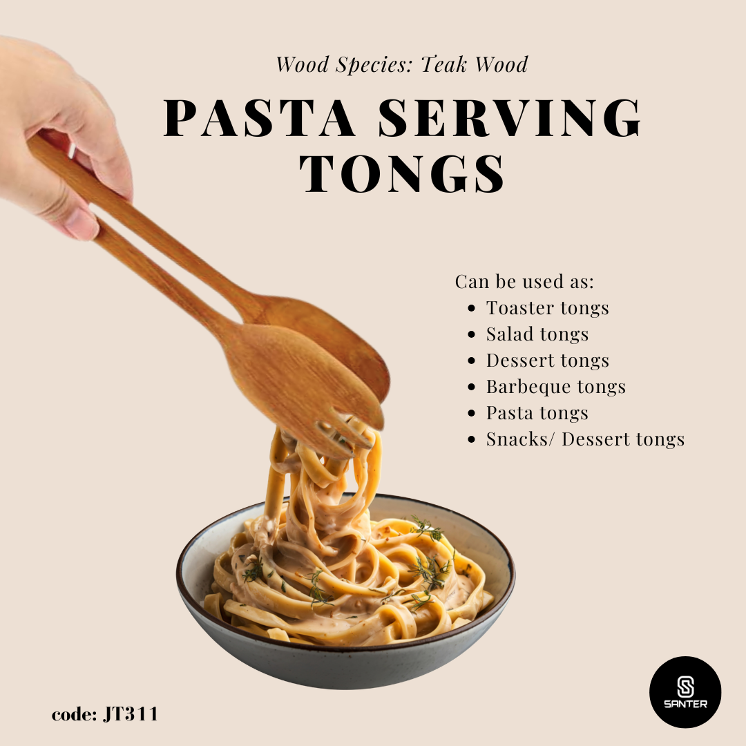 JT311. Teak Wood Wooden Food Tongs / Kitchen Cooking Tool / Wooden Clip Tongs