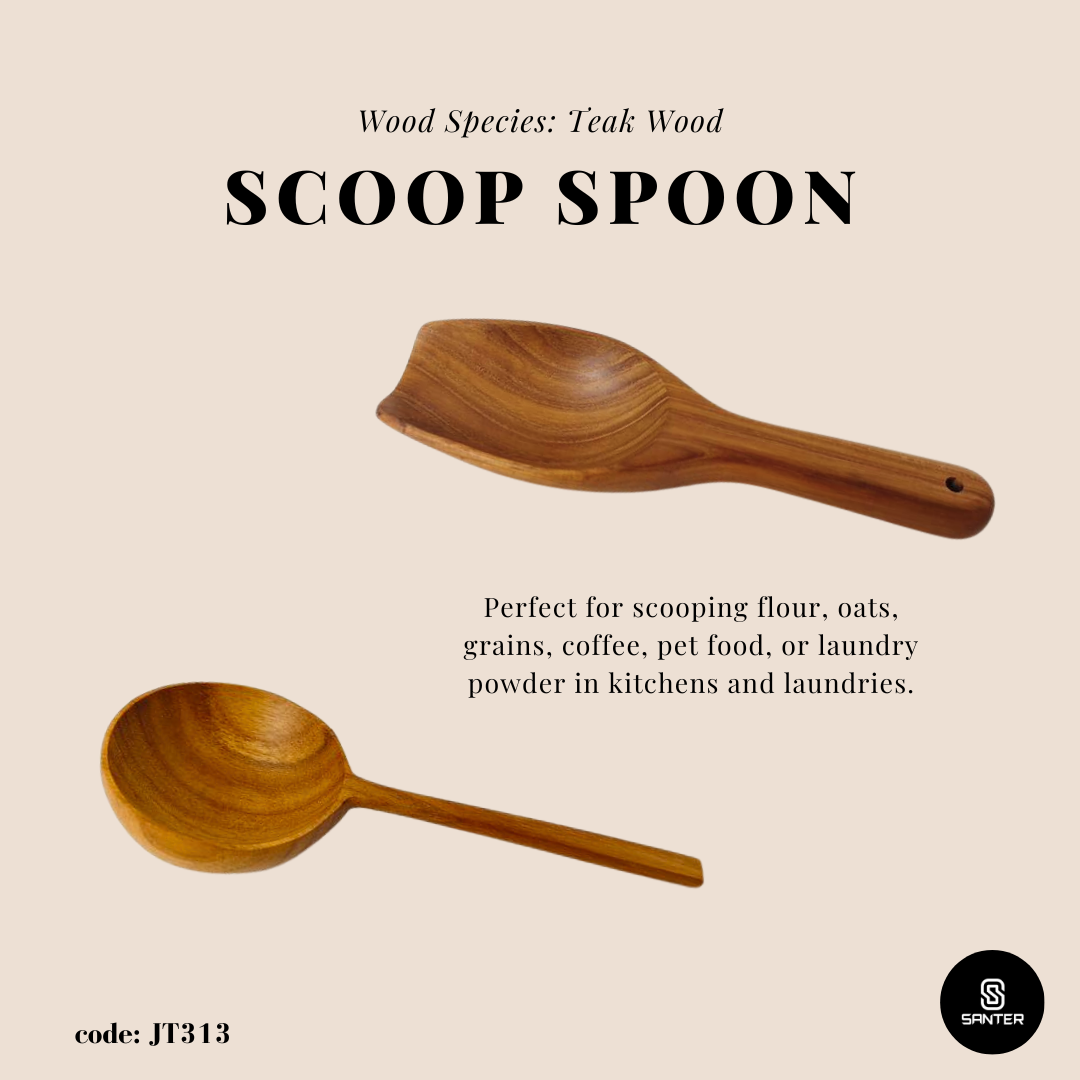 JT313. Teak Wood Wooden Scoop Spoon/ Tea Leaf Scoop/ Condiment Scoop/ Seasoning Spoon/ Spice Spoon