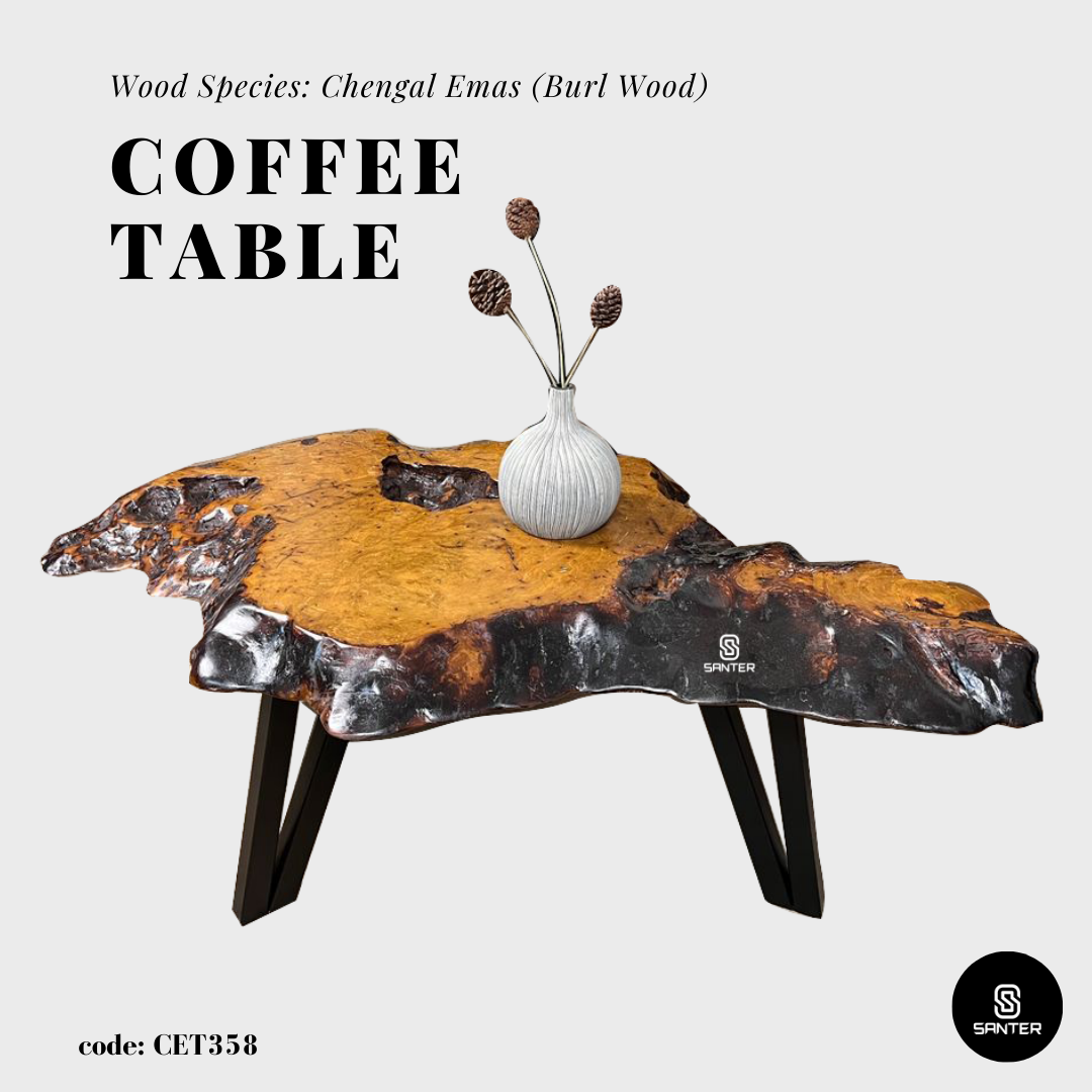 CET358. Chengal Emas Solid Wood Coffee Table/ Sofa Table (Burl Wood)