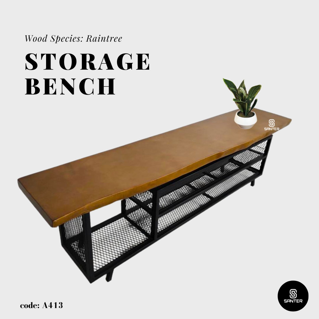 A413. Raintree Solid Wood TV Console Table / Wooden Bench / Storage Bench / TV Bench