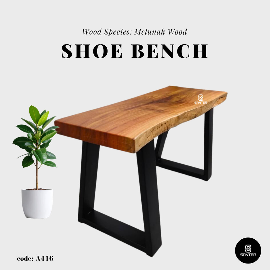 A416. Melunak Solid Wood Rustic Bench / Sitting Bench / Wooden Bench / Shoe Bench