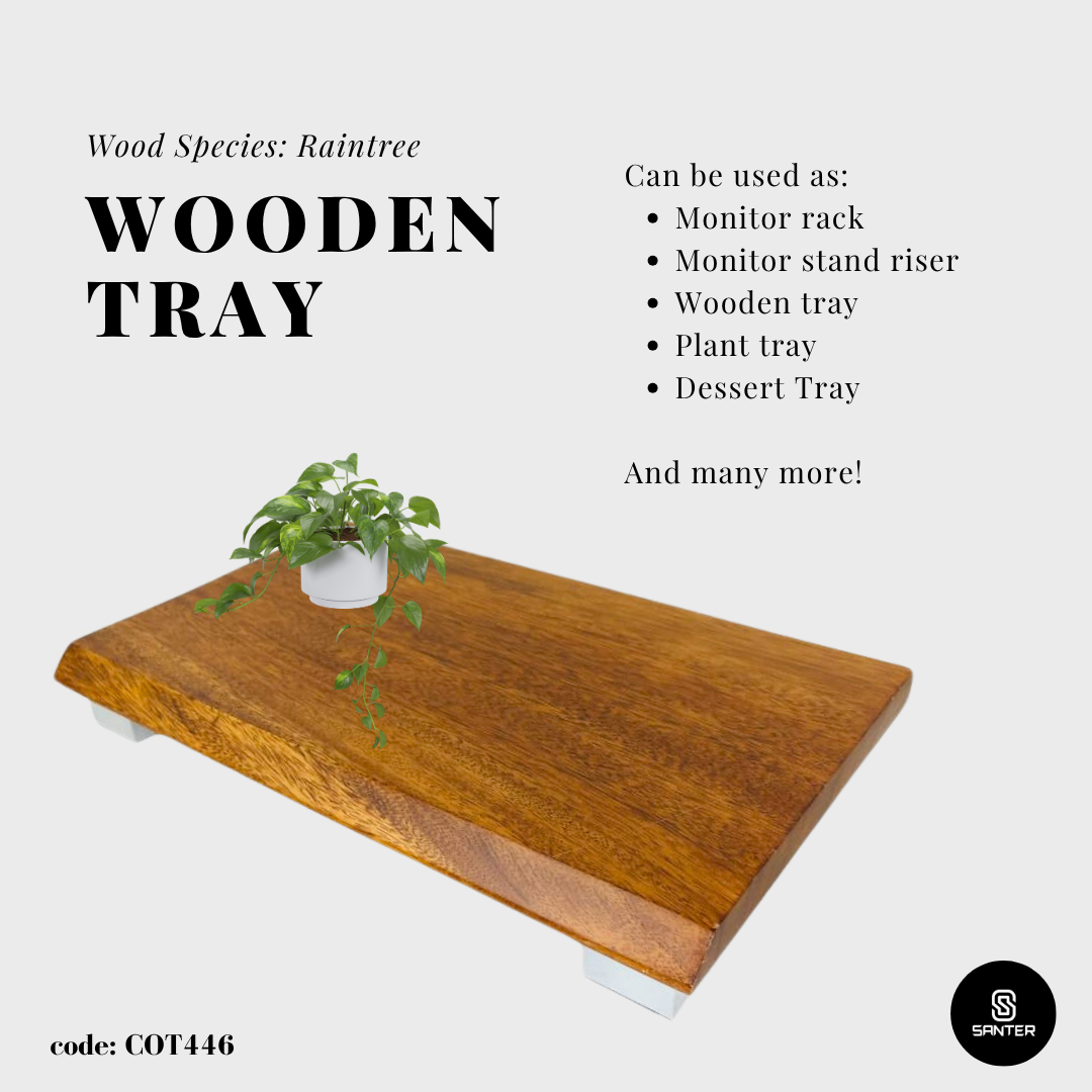 COT446. Raintree Solid Wood Monitor Rack/ Plant Tray/ Wooden Tray/ Dessert Tray/ Monitor Stand Riser