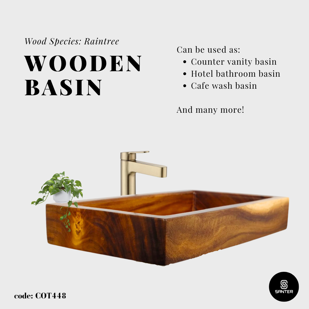 COT448. Raintree Solid Wood Wooden Basin/ Bathroom Wash Basin/ Counter Vanity Basin/ Cafe Wash Basin