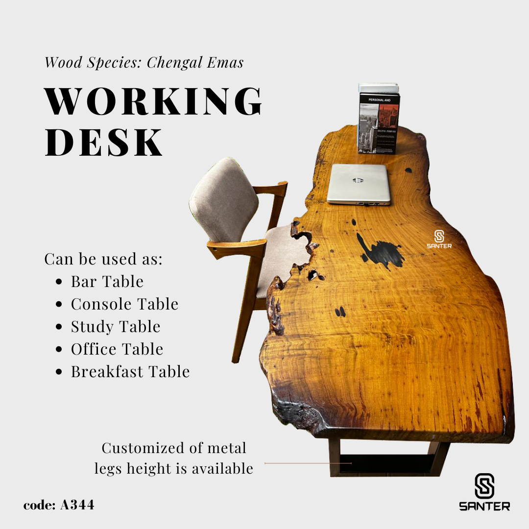 A344. Chengal Emas Solid Wood Study Table / Bar Table / Console Table