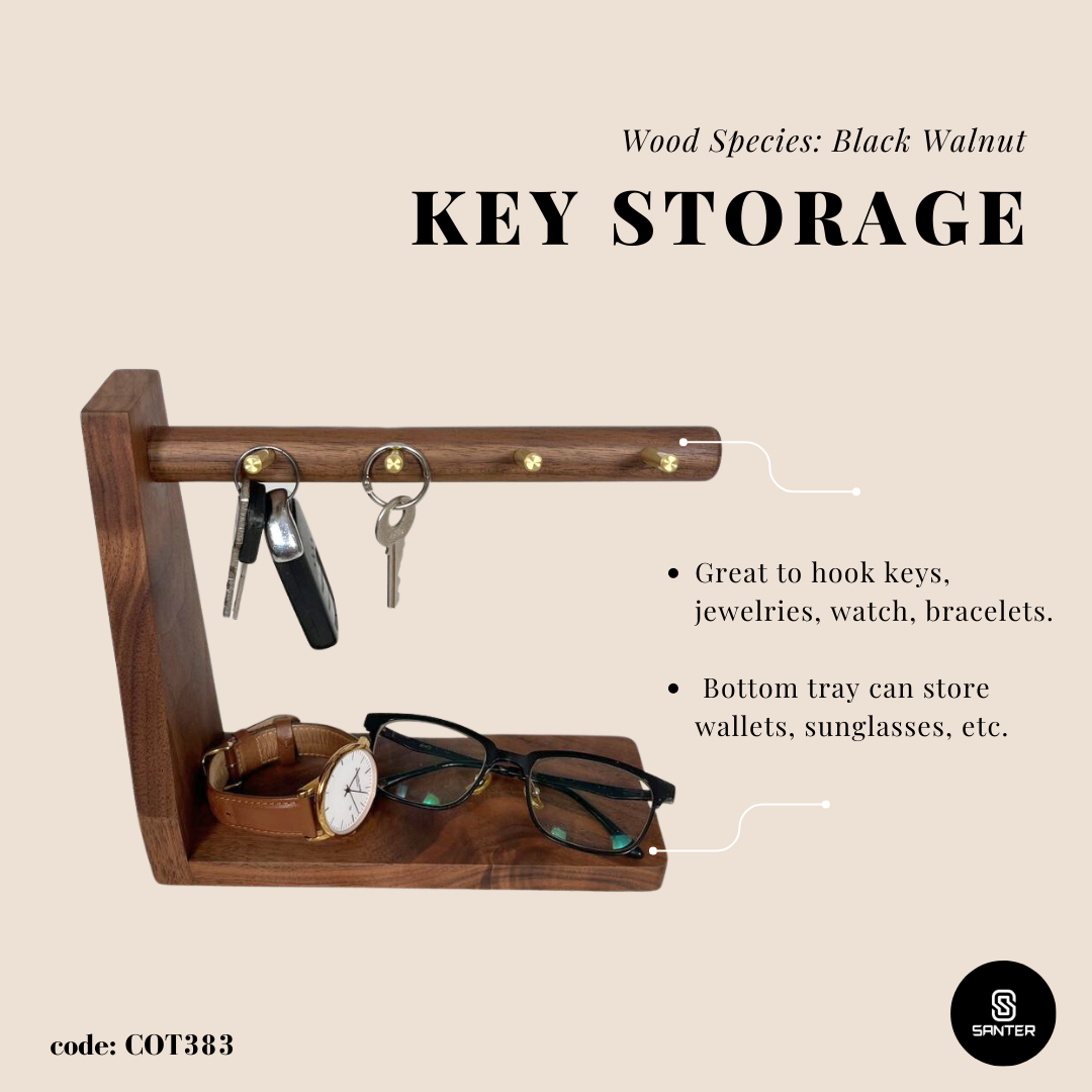 COT383. Black Walnut Solid Wood Key Holder/ Decoration Storage Tray