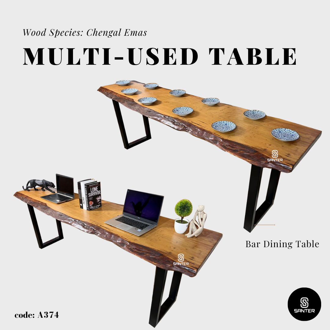A374. Chengal Emas Solid Wood Study Table/ Working Desk/ Bar Dining Table / Console Table
