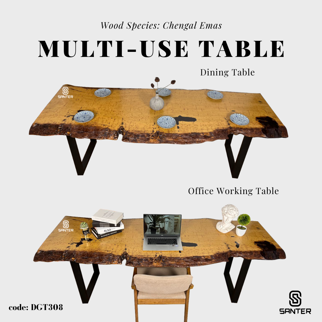 DGT308. Chengal Emas Solid Wood Dining Table / Office Table (4 to 6 seater)