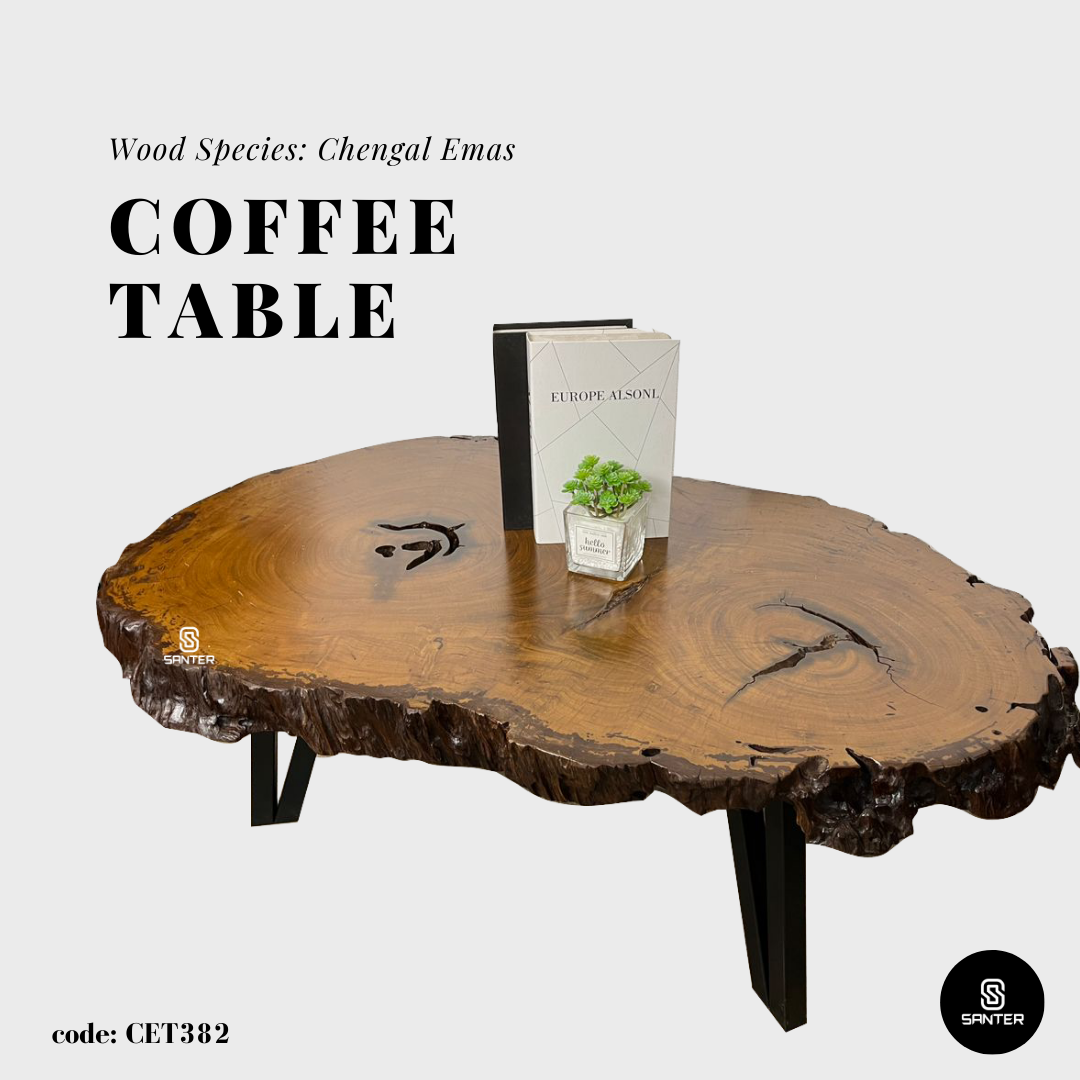 CET382. Chengal Emas Solid Wood Rustic Coffee Table